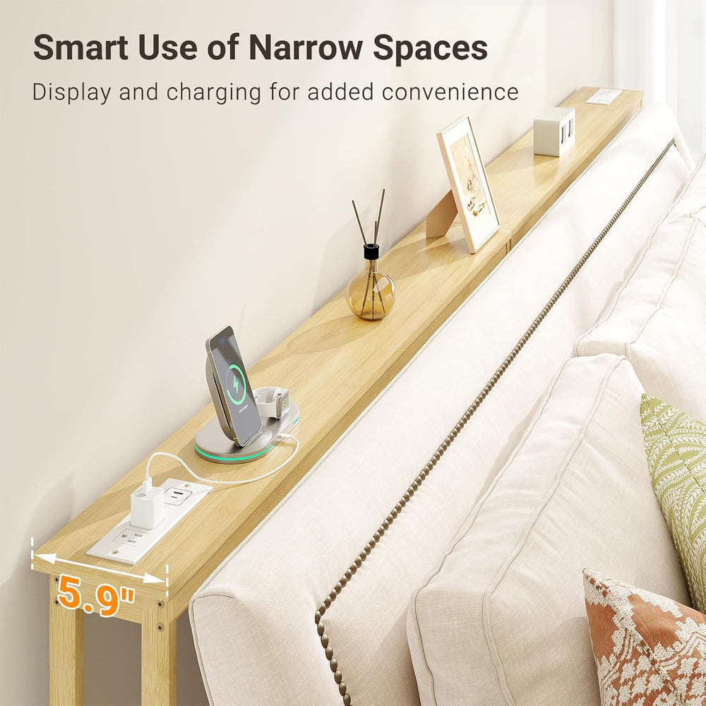 ELYKEN 2 Pack Bamboo Console Table, 5.9'' Narrow Sofa Table Behind Co...