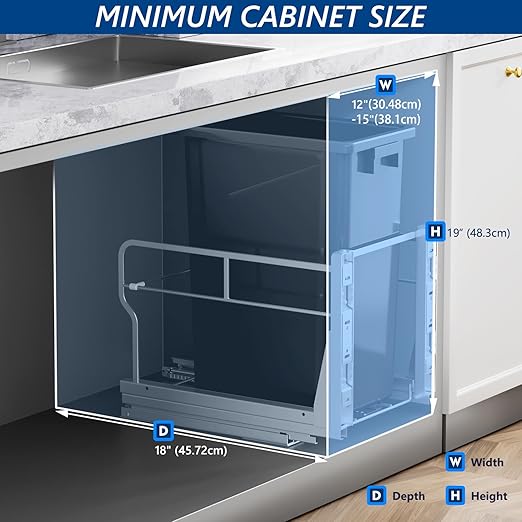 Insputer 8 Gal Pull Out Trash Can Under Cabinet, Heavy Duty Under Sink Garbage