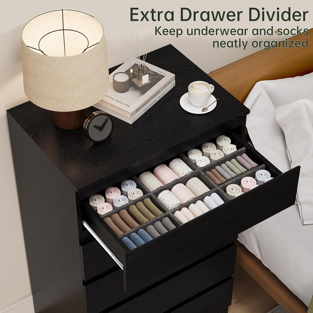 Black Wood Dresser for Bedroom, 5 Drawer for Clothes Storage