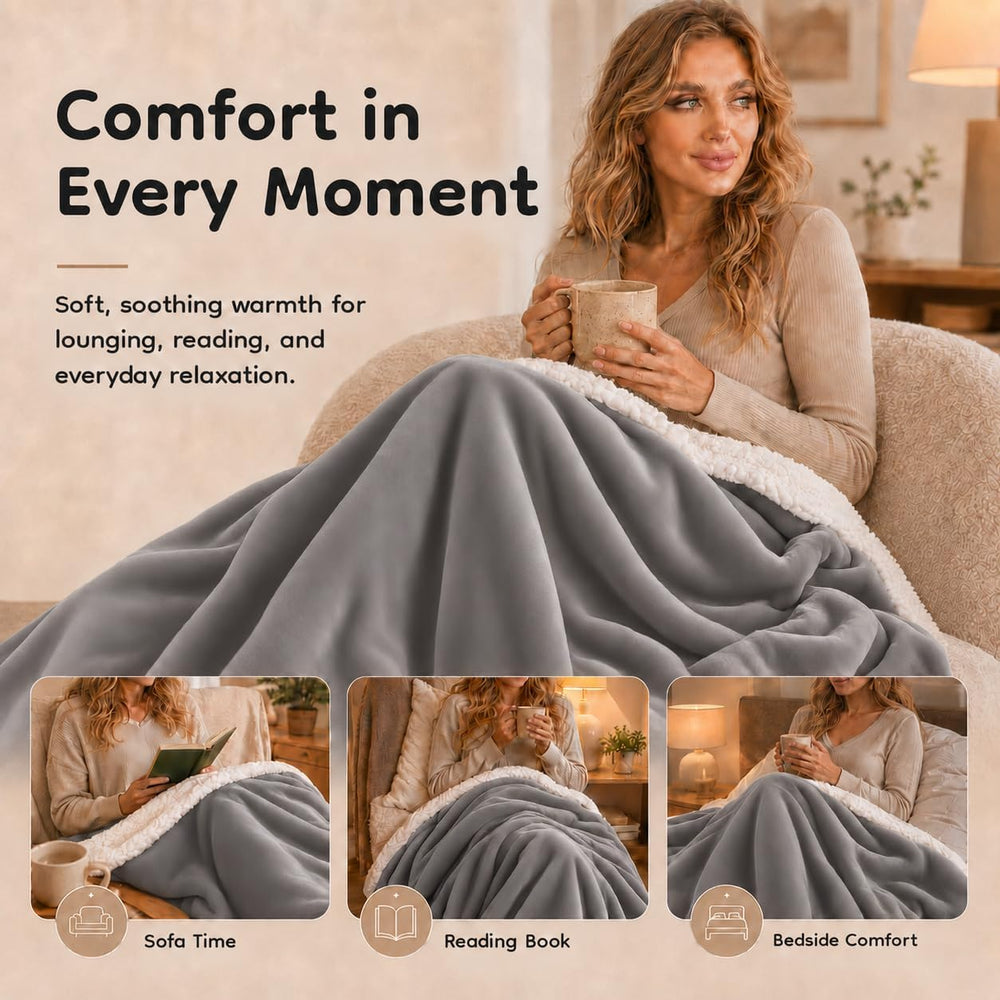 Electric Heated Blanket Full Size 72"x 84", Flannel & Sherpa fo...
