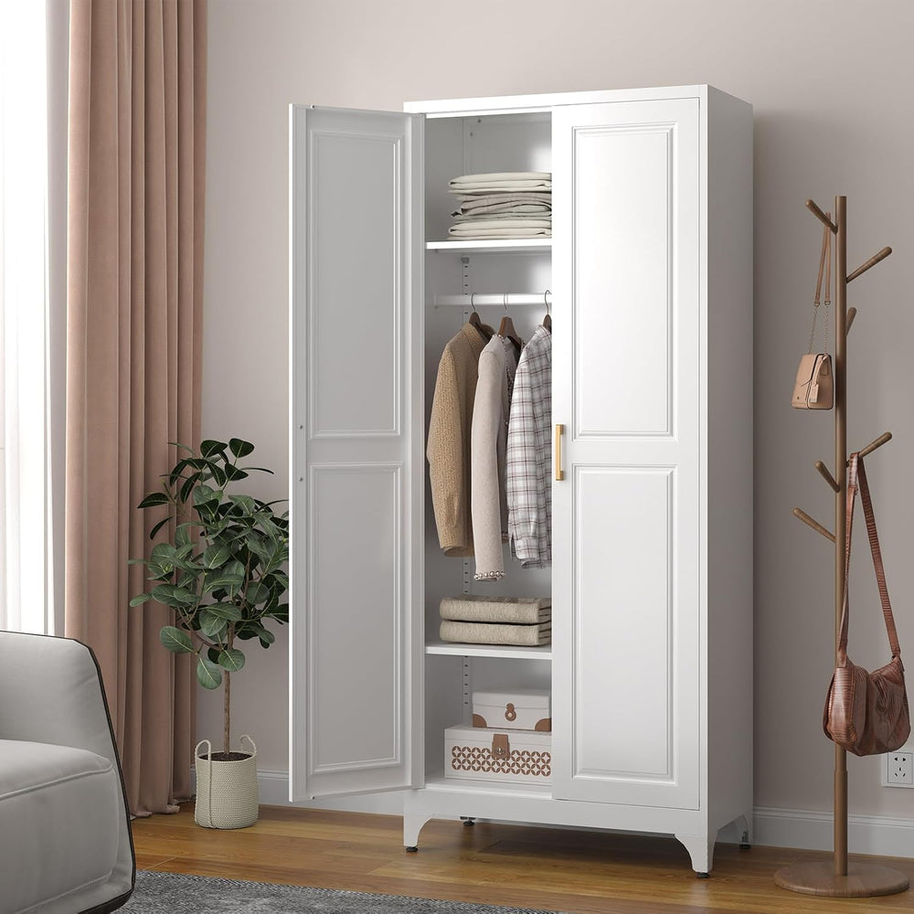 SteeLoong Metal Wardrobe Cabinet,Armoire Wardrobe Closet with Hanging Rod