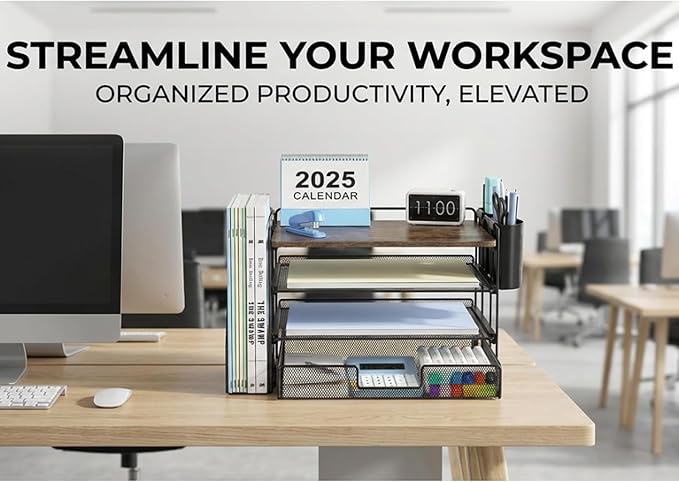 OPNICE Wood Desk Organizers and Accessories, 4-Tier Desktop File Organizer - Image 7