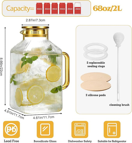 2 Pack 68oz/2 Liter Square Glass Pitcher - Image 2