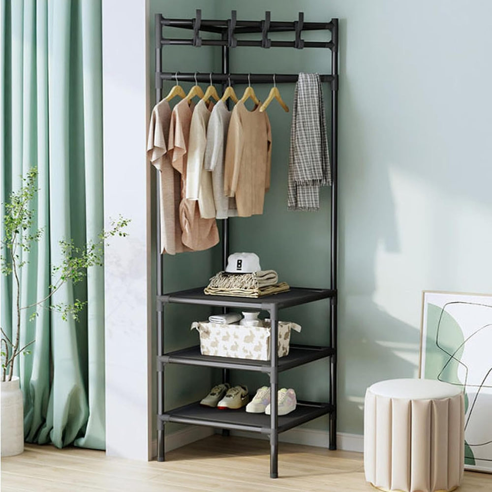Metal Corner Coat Rack,Corner Hall Tree with 3 Storage Shelves,freestanding C...