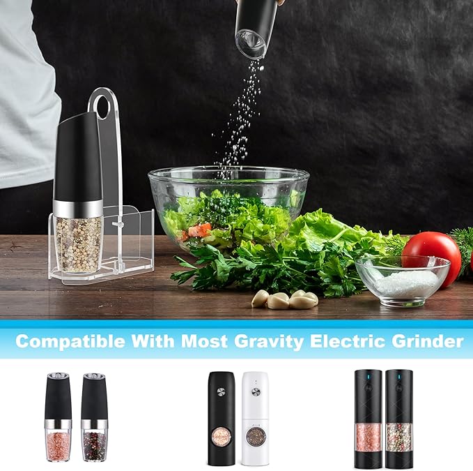 Beautyflier Salt and Pepper Grinder Set Stand, Premium Acrylic Holder - Image 4