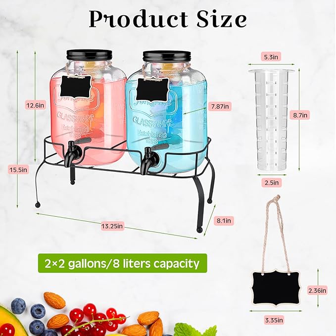 Lallisa 2 Pcs 2 Gallon Glass Drink Dispenser