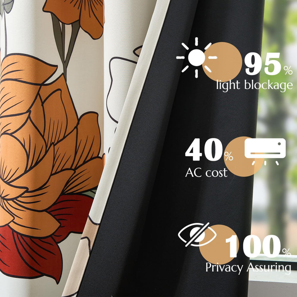 jinchan Beige Boho Floral Blackout Curtains 84 Inch Grommet 2 Panels