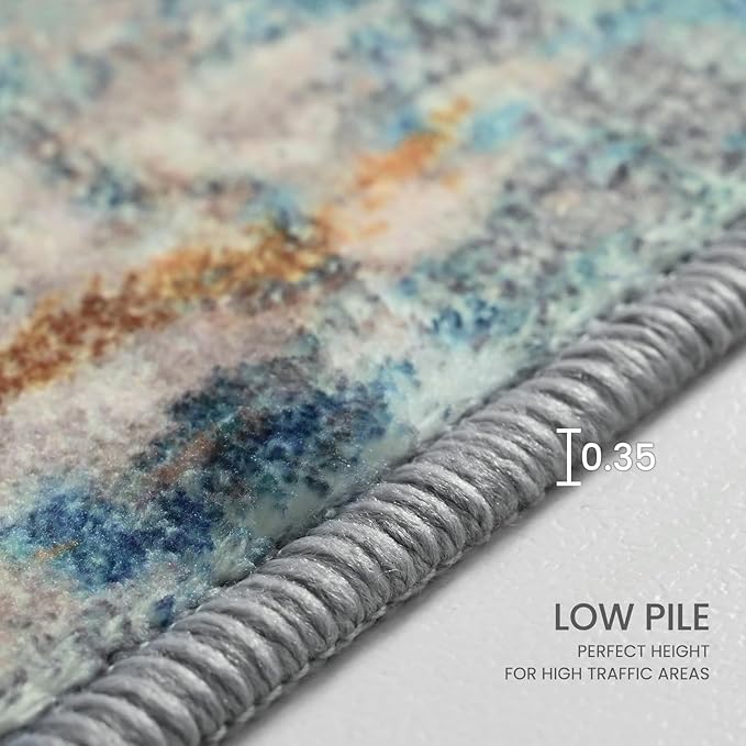 Ompaa Living Room Rug 5x7 Blue Area Rug Machine Washable Boho Rug Non Slip - Image 5