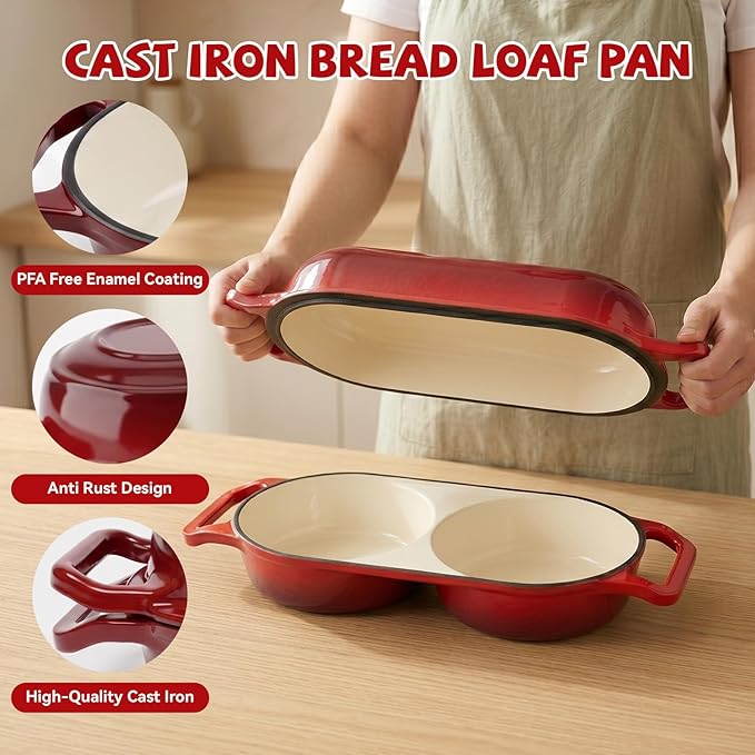 Double Dutch Oven Pot with Lid, Enameled Cast Iron Bread Loaf Pan, Dutch Oven - Image 6