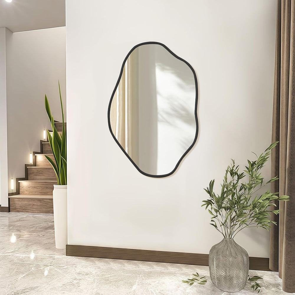 ULIKE Irregular Wall Mirror, 24x36 Inch, Black Wood Frame