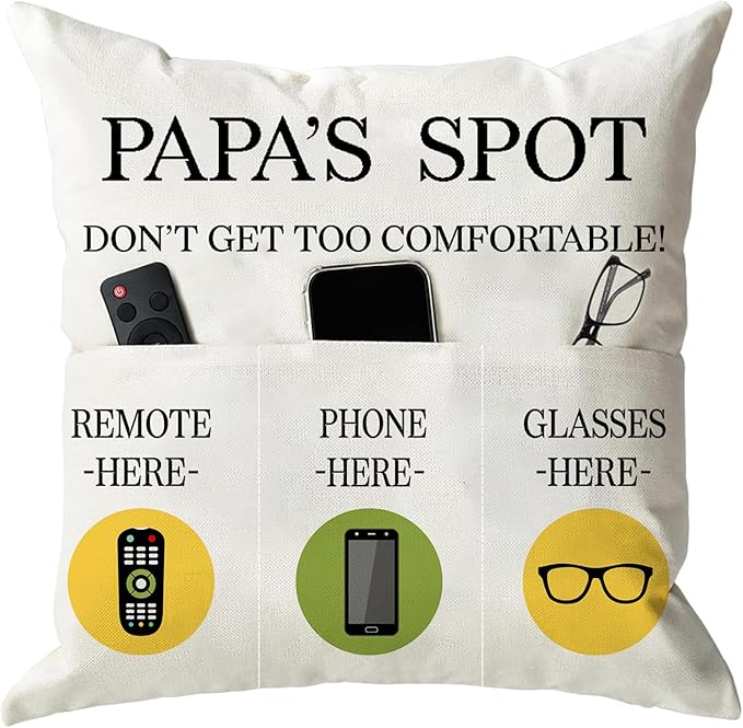 ONFAON Papa Gifts Throw Pillow Case, Papa's Spot Throw Pillow Covers 18 x 18 by ONFAON