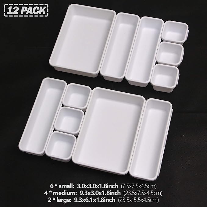 Set of 12 Interlocking Desk Drawer Organizer Tray Dividers Plastic Shallow - Image 2