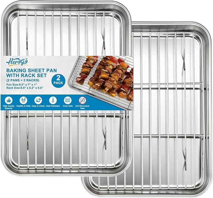 Herogo Baking Sheet with Wire Rack Set, 9.2'' x 7'' x 1'' Stainless Steel by Herogo
