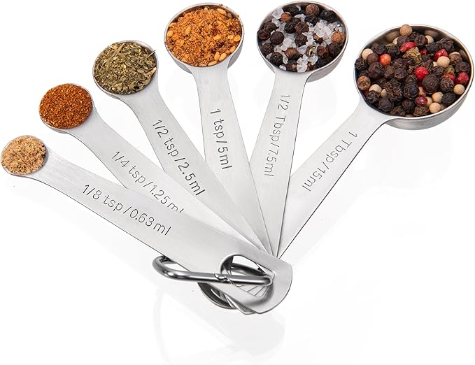 Doosu Measuring Spoons Set of 6-18/8 Stainless Steel Heavy Duty Teaspoons by Doosu
