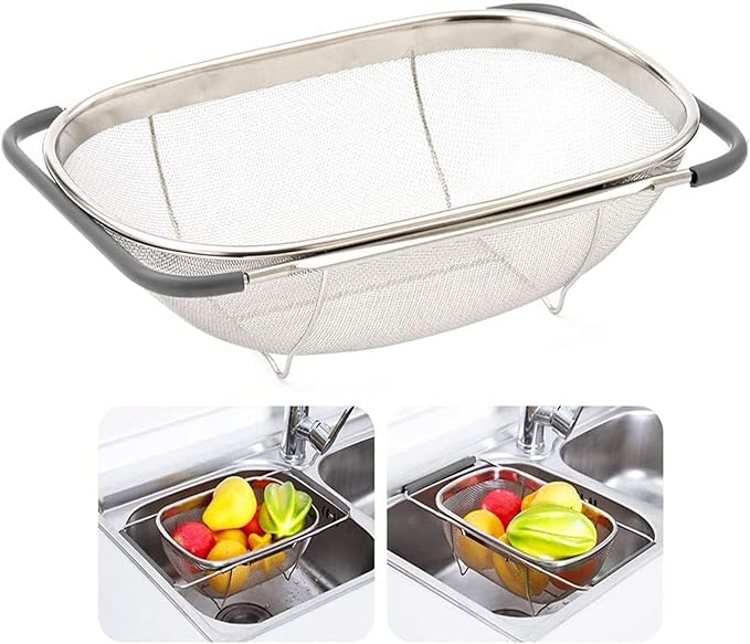 AJIODA Over The Sink Colander, 6 Quarts Stainless Steel Oval Colander by AJIODA