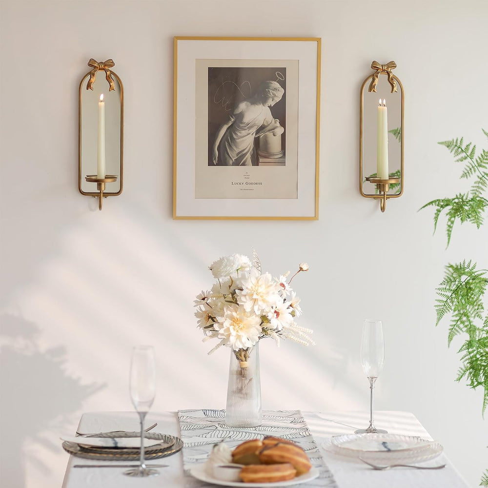 Gold Mirrored Candle Sconces Set of 2 with Arch Metal Frame