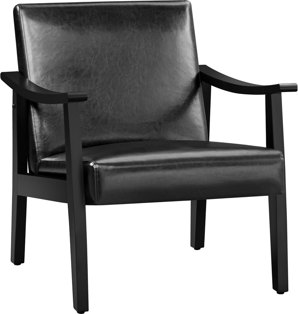 Yaheetech Accent Chairs, Mid-Century Faux Leather Armchairs, Black