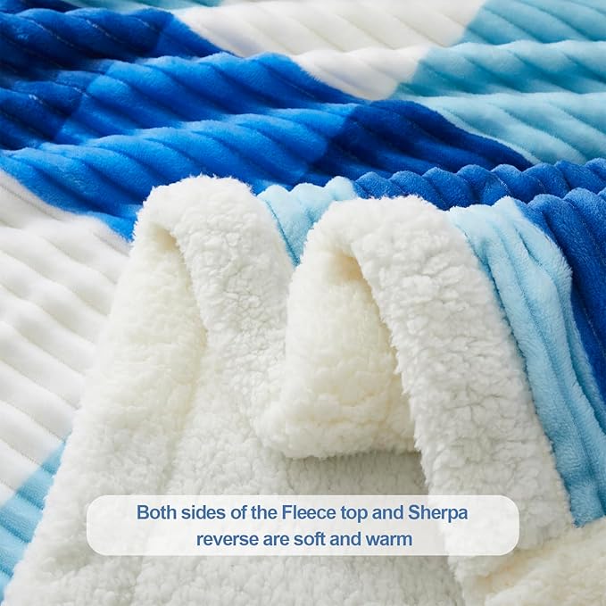 PU MEI Sherpa Blanket Twin Plaid Thick Bed Blanket, 60”*80” Super Soft Flannel - Image 4