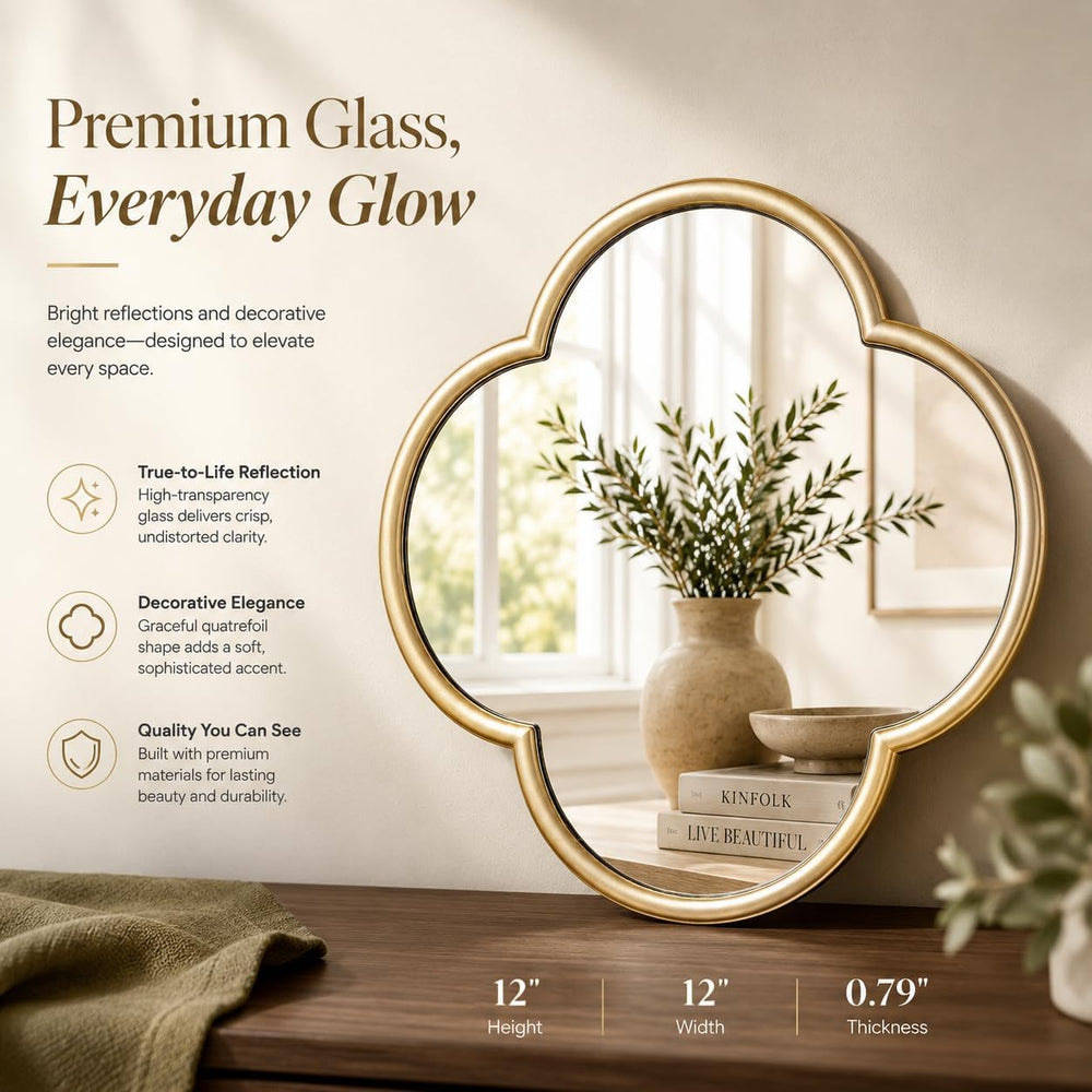 2 Pack Clover Wall Mirrors, Real Glass Decorative Mirrors with Metal Frame, 1...