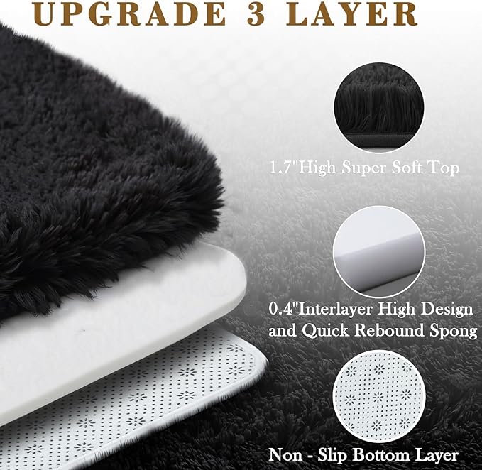 Black Rug for Bedroom, Small Area Rugs 3x5, Non-Shedding Indoor Shaggy Rug for - Image 4