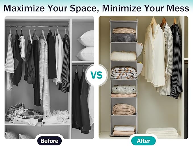 YOUDENOVA Hanging Closet Organizer, 6-Shelf Closet Hanging Storage Shelves - Image 7