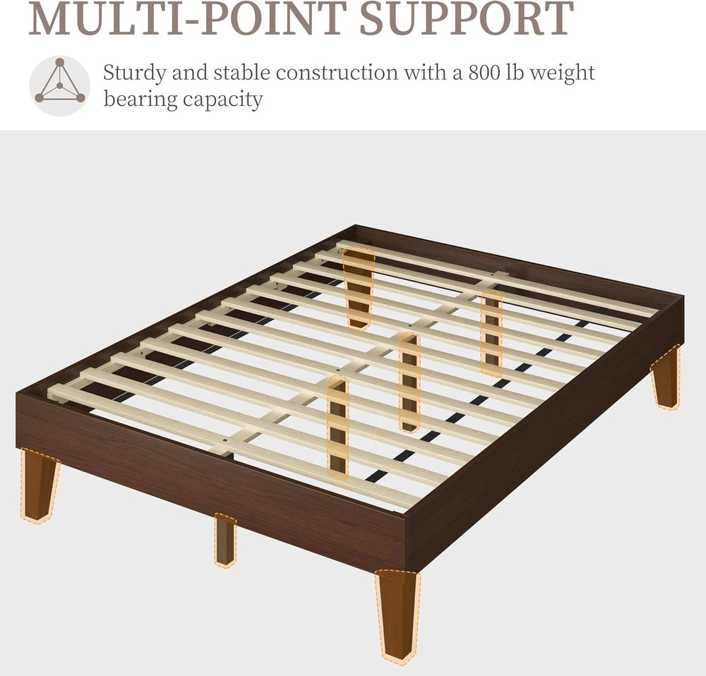 Yaheetech Full Size Solid Wood Platform Bed Frame Low-Profile Dark Walnut