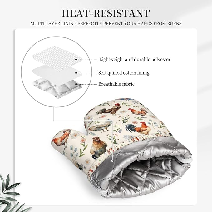 Cute Chicken Oven Mitts and Pot Holders Set, Heat Resistant & Non-Slip Silicone - Image 4