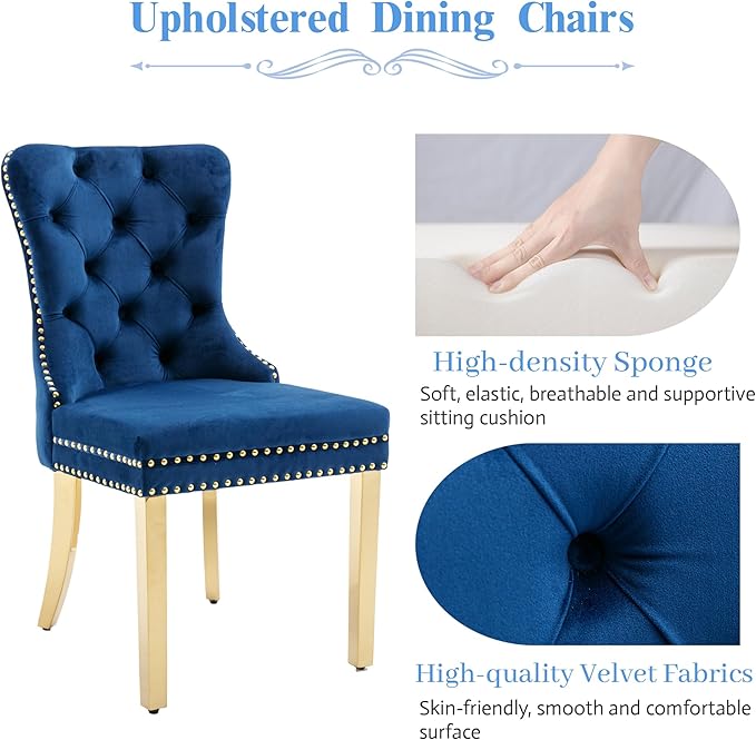 KCC Velvet Dining Chairs Set of 4, Upholstered High-end Tufted Dining Chair w...