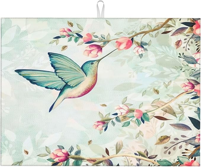 Hummingbird Flowers Dish Drying Mat 18x24 Inch, Microfiber Absorbent Fast Dry by Unknown