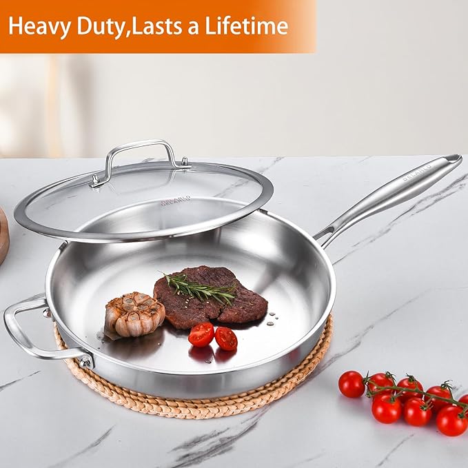 DELARLO Stainless Steel Pan 14-Inch, Large Frying Pan - Image 5