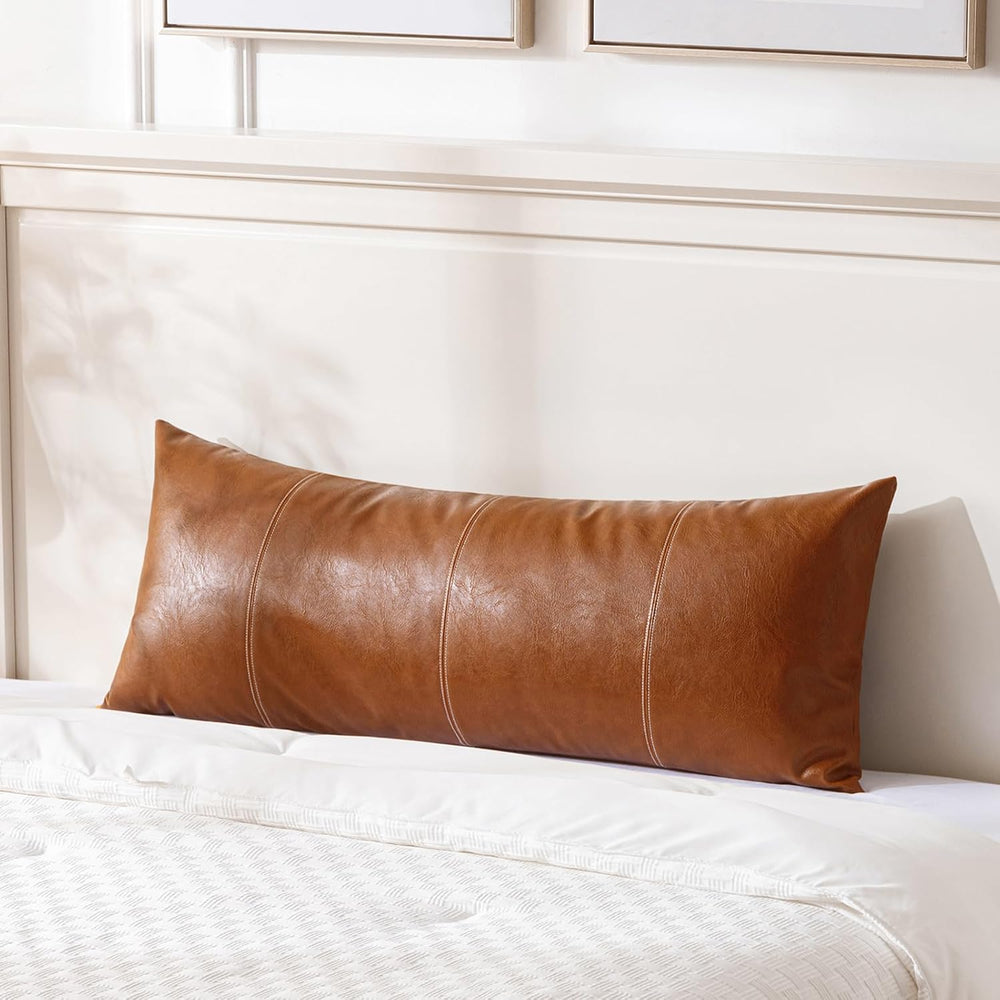 Fancy Homi Brown Boho Long Lumbar Faux Leather Body Decorative Throw Pillow C...