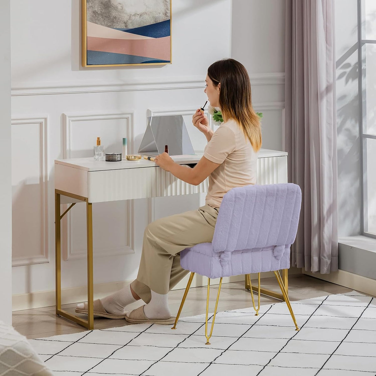 vanity chair with storage | comfy ottoman with shown in use
