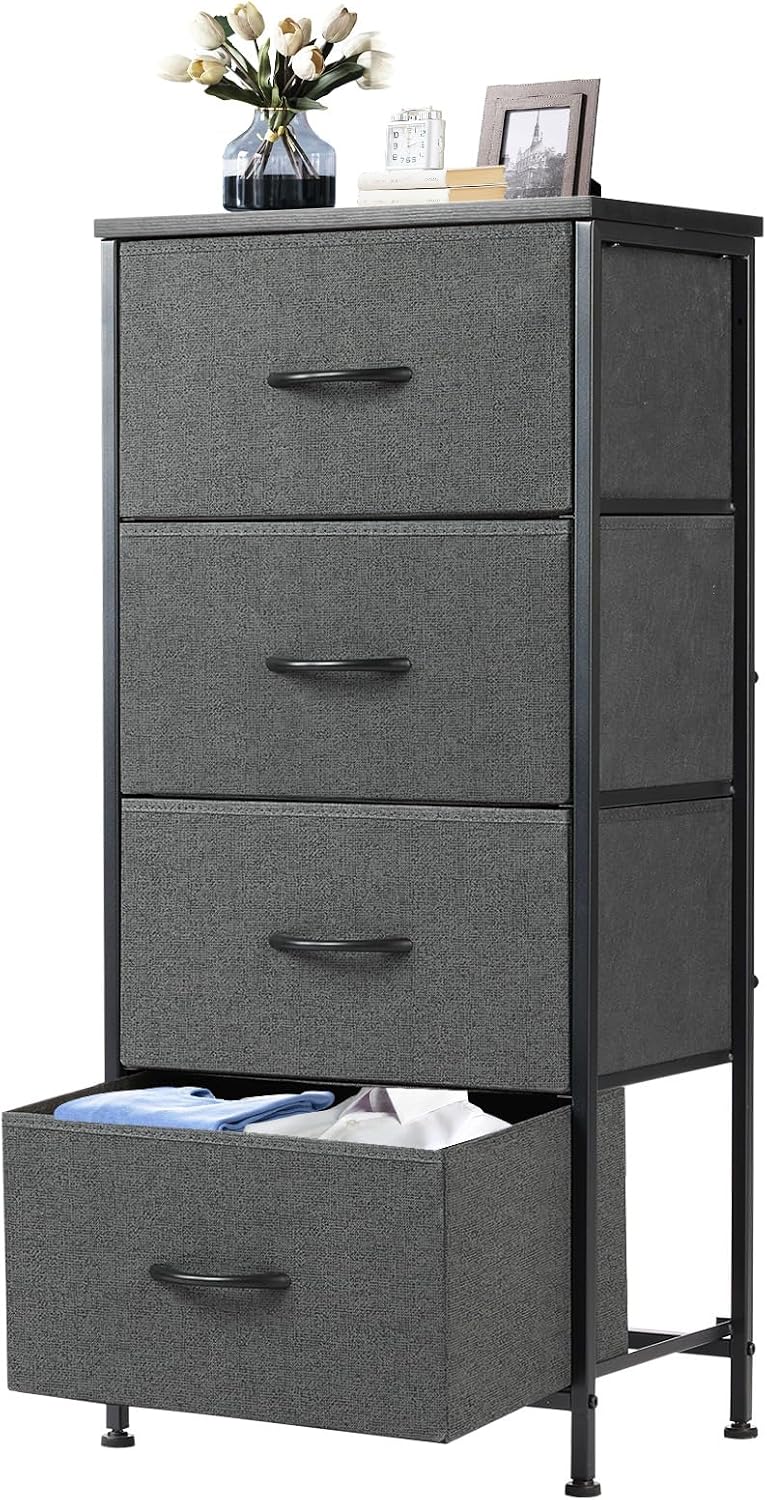 DUMOS Nightstand, Bedside Table with 4 Fabric Drawers