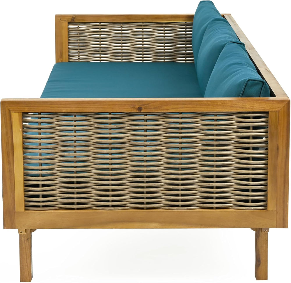 Merax 67.5" Outdoor Patio Daybed 3 Seater Sofa Bed,Acacia Wood Frame wit...