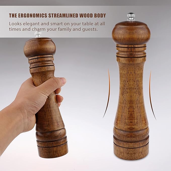 2PCS Salt and Pepper Grinder, Solid Wood Sea Salt and Pepper Shakers, Pepper - Image 3