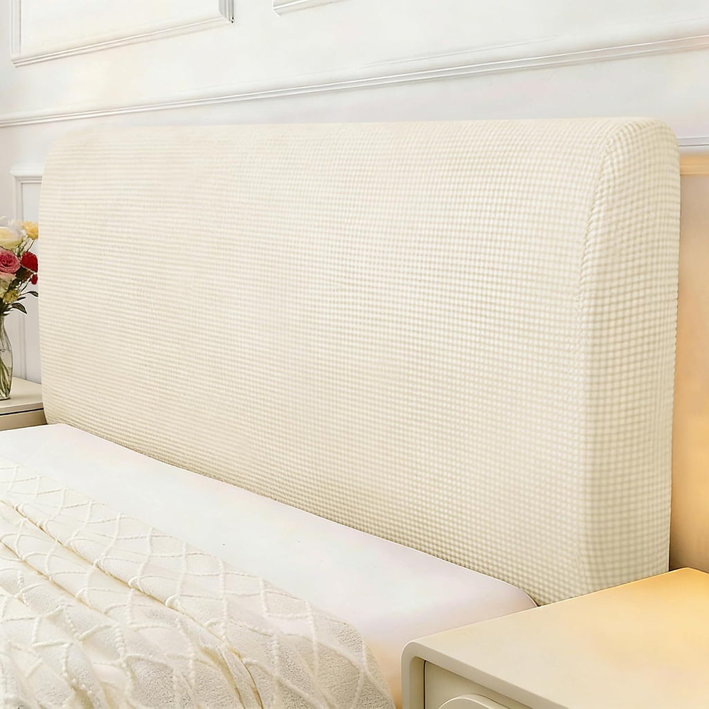 ANARACHON Stretch Bed Headboard Cover, Small Square Jacquard Bed Headboard Slipcover Soft Dustproof Protector Cover for Bedroom Decor(White, Queen:59")