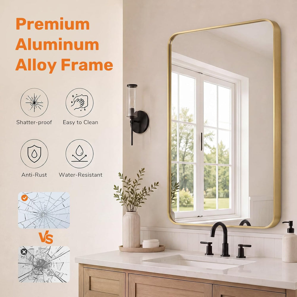 Sweetcrispy Bathroom Wall Mirror, 36x24 Inch Mirror for Over Sink, Gold