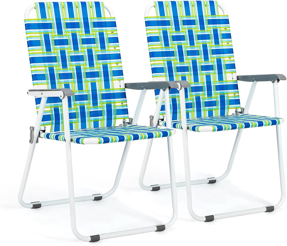 VINGLI Patio Lawn Webbed Folding Chairs Set of 2, Outdoor Beach Portable Lawn...