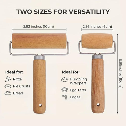 2 Pcs Pastry Roller, Wooden Rolling Pins Pizza Dough Roller Non-Stick Mini - Image 2