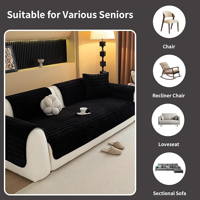 Velvet Couch Cover, Plush Sectional Sofa Cover Washable, Anti Slip Sofa - Image 4