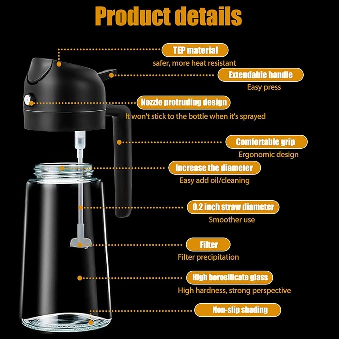 Oil Sprayer for Cooking 2 in 1 Olive Dispenser Bottle 16oz/470ml Kitchen - Image 3