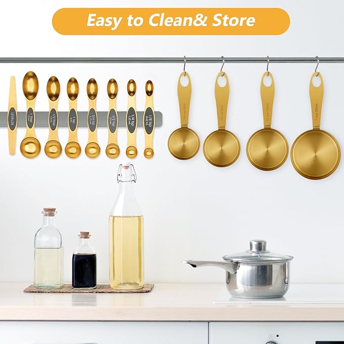 GuDoQi Gold Magnetic Measuring Spoons and Cups Set of 12, 8 Dual Sided Magnetic - Image 3