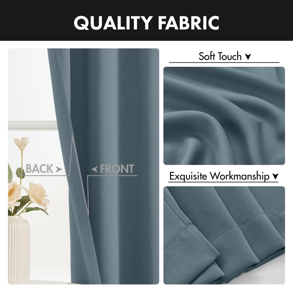 MIULEE 4 Panels Short 36 Inch Blackout Kitchen Window Curtain Grey Blue