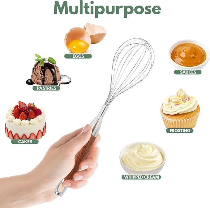 Stainless Steel Whisk for Cooking Wooden Handle Kitchen Non Stick Balloon Wire - Image 6