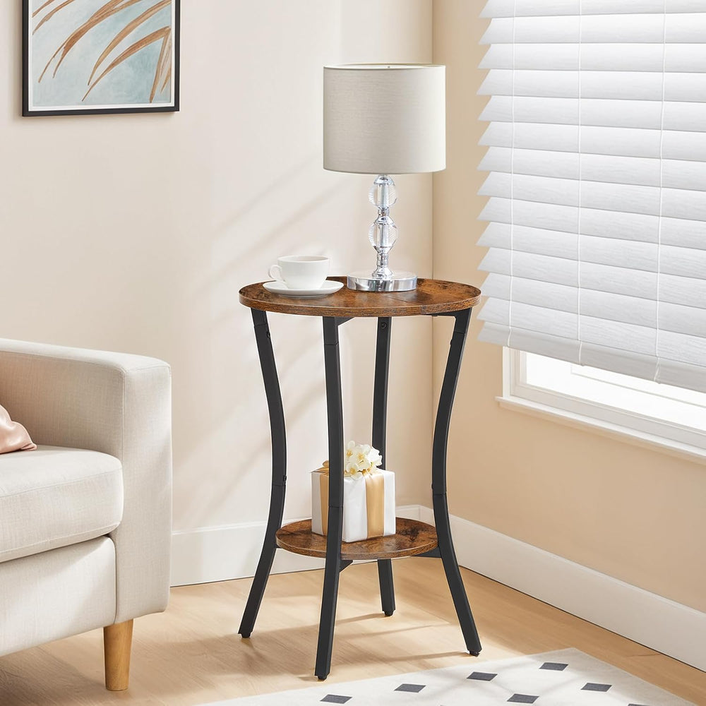 HOOBRO Round Side Table 15.7", 2-Tier Sofa End Table, Small Storage Nigh...