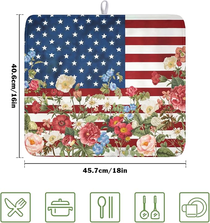 4th of July Dish Drying Mat 18x16 Inch, Patriotic Drying Mat - Image 2