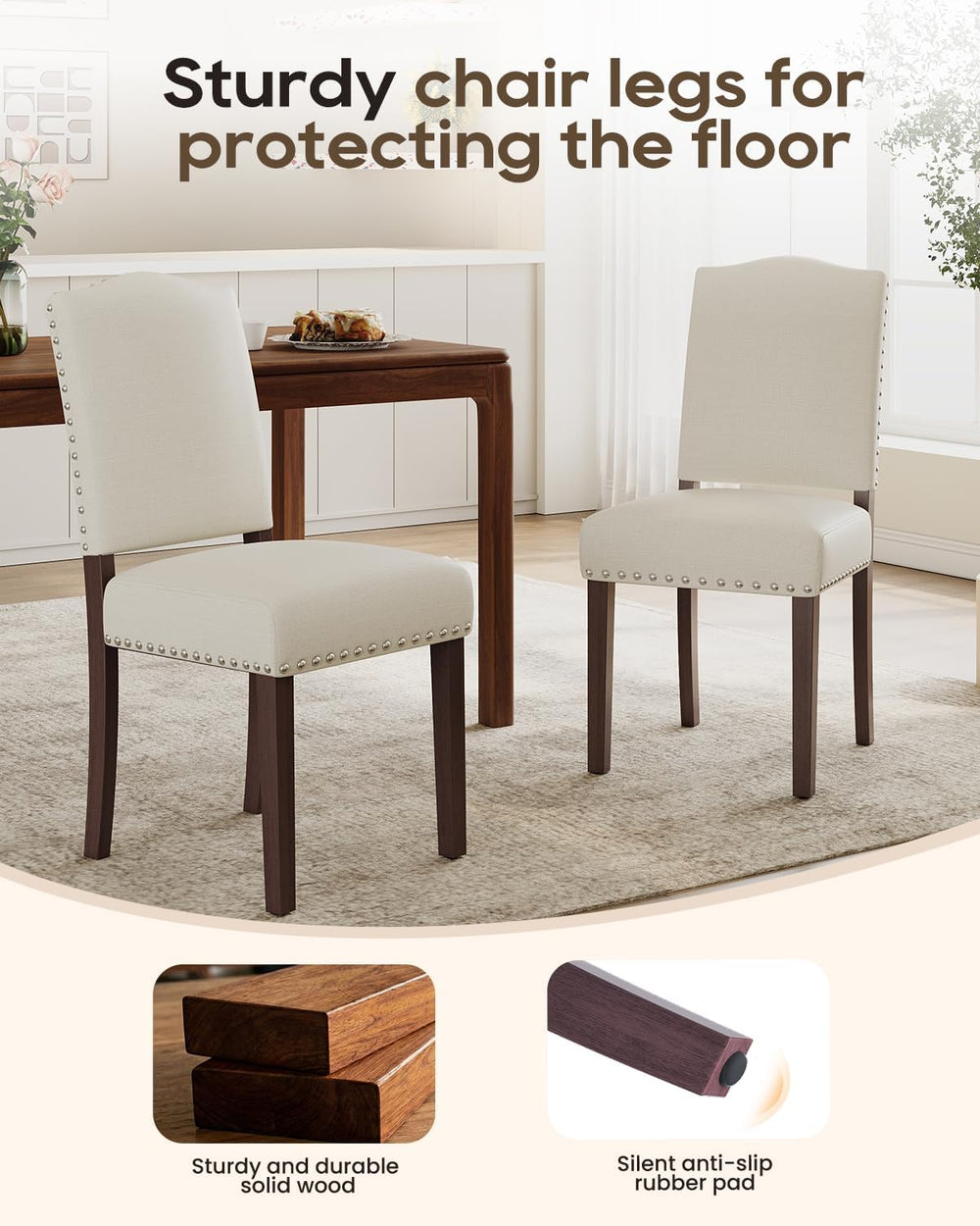 Upholstered Dining Chairs Set of 2 with Thickened Seat Cushion