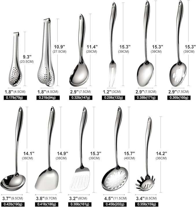 304 Stainless Steel Cooking Utensils Set, Mirror Polished Kitchen Gadget