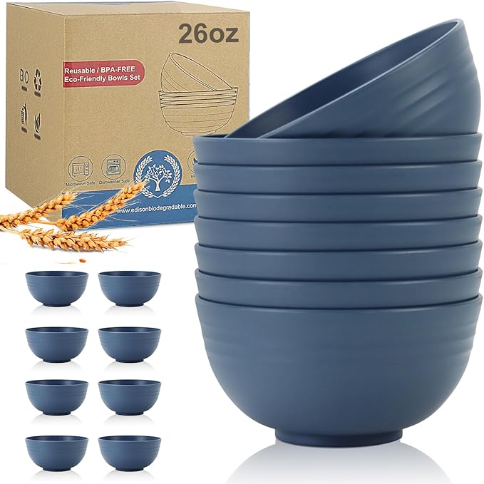 Wheat Straw Bowl Sets, Microwave and Dishwasher Safe Bowls, Kitchen Bowl by WROVA
