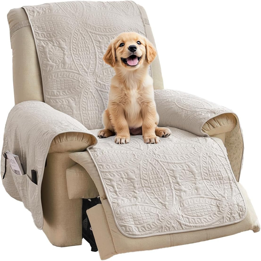 Beige Quilted Recliner Chair Covers, Water-Repellent Recliner Slipcovers, Laz...